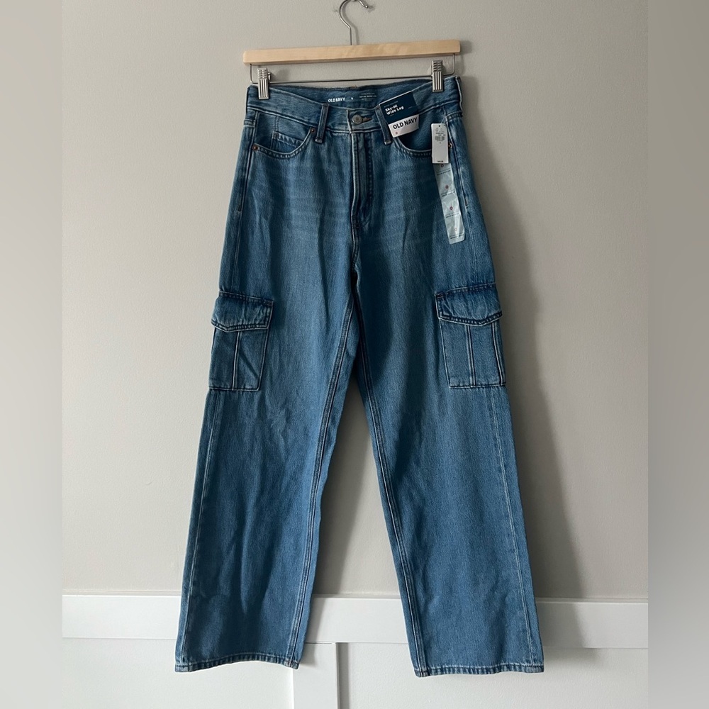 Old Navy Extra High Rise Sky-Hi Wide Leg Cargo Jeans Size 0 NWT